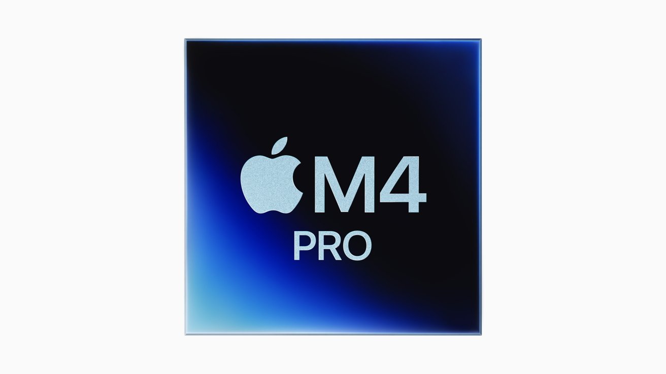 Apple logo and text 'M4 PRO' on a dark blue gradient background.