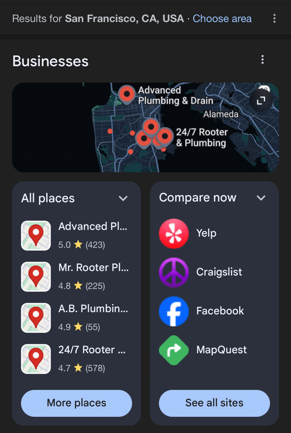 Google Local Compare Now All Places