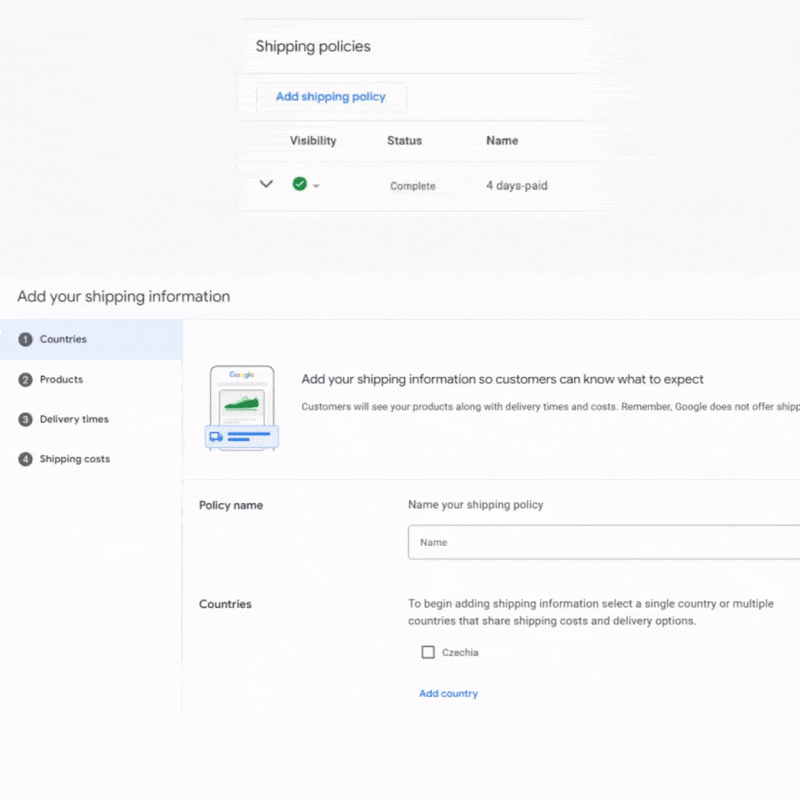 Google Merchant Center Shipping Policy