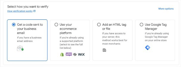 Google Merchant Center Verify Options
