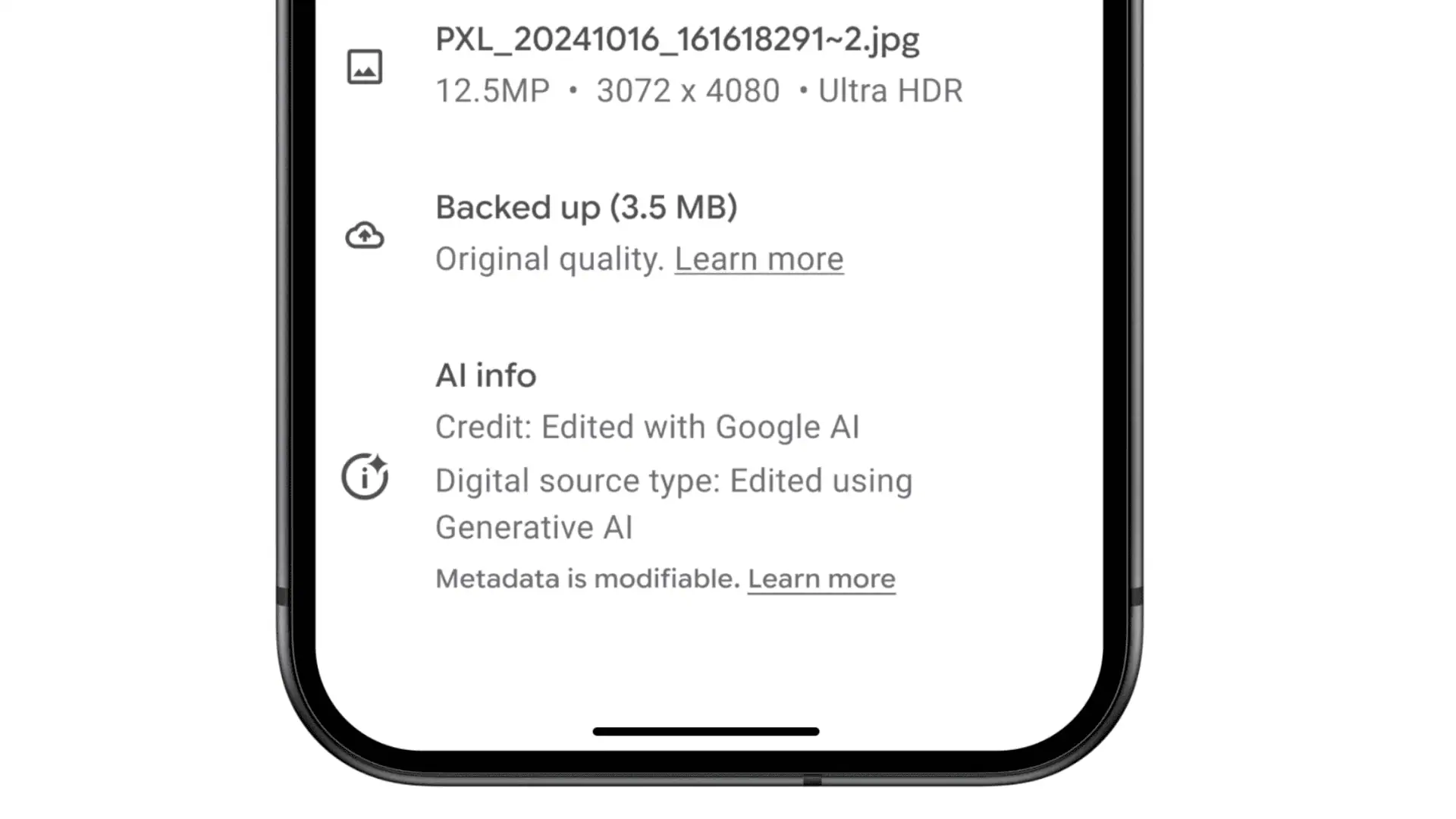 Google Photos AI Info section