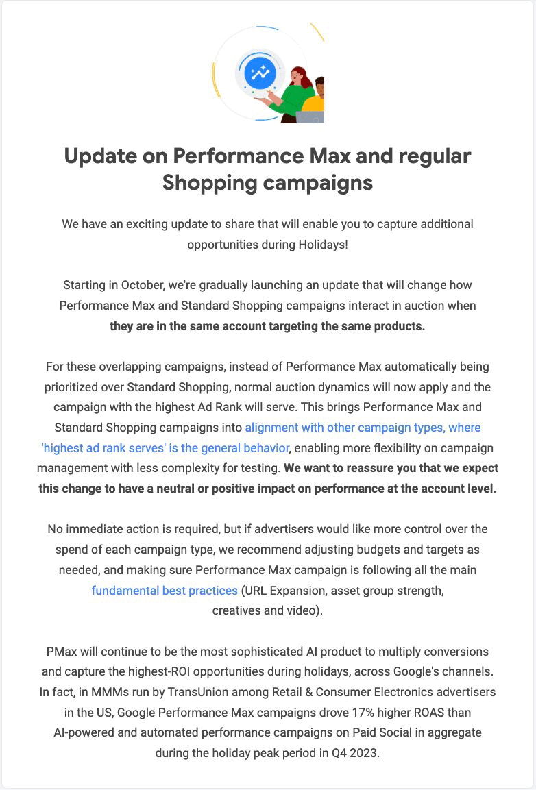 Google Pmax Shop Campaign Update