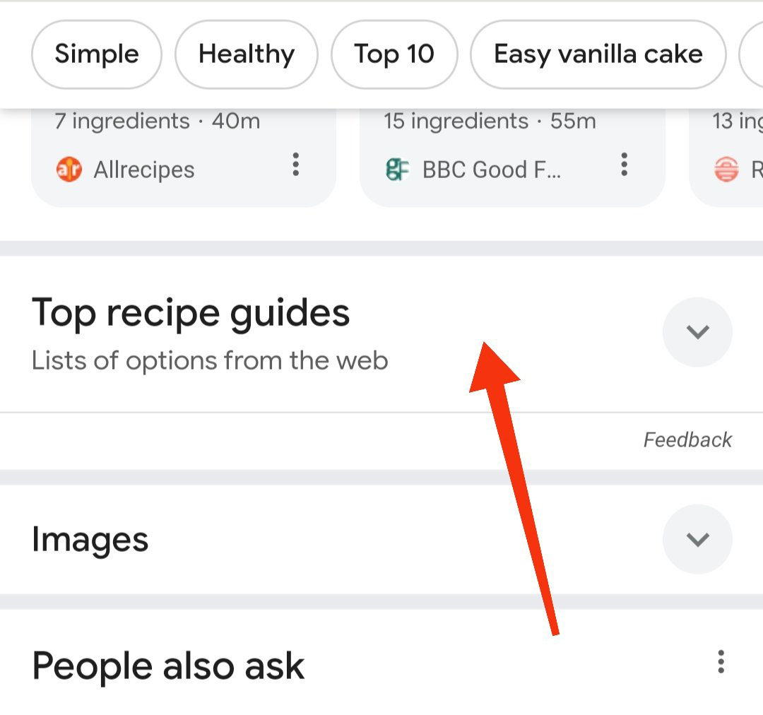 Google Top Recipe Guide Collapsed