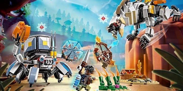 “LEGO Horizon Maceraları Seti: Aloy’un Brick Shell-Walker ve Sawtooth ile Mücadelesi”