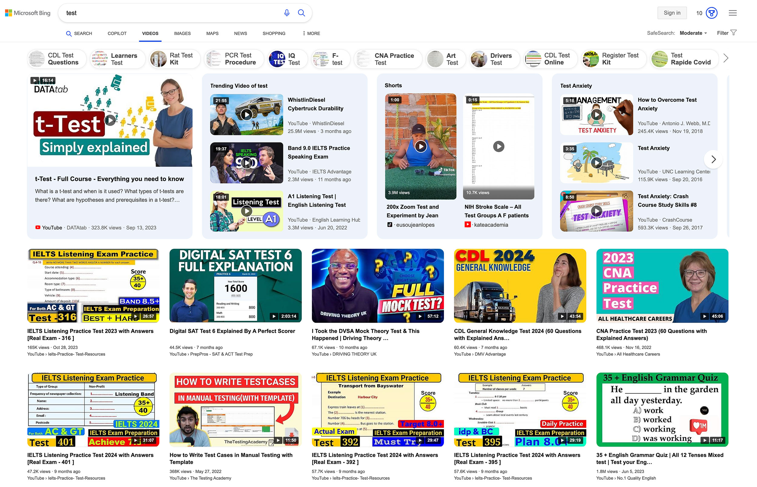 Bing Video Search Results Test