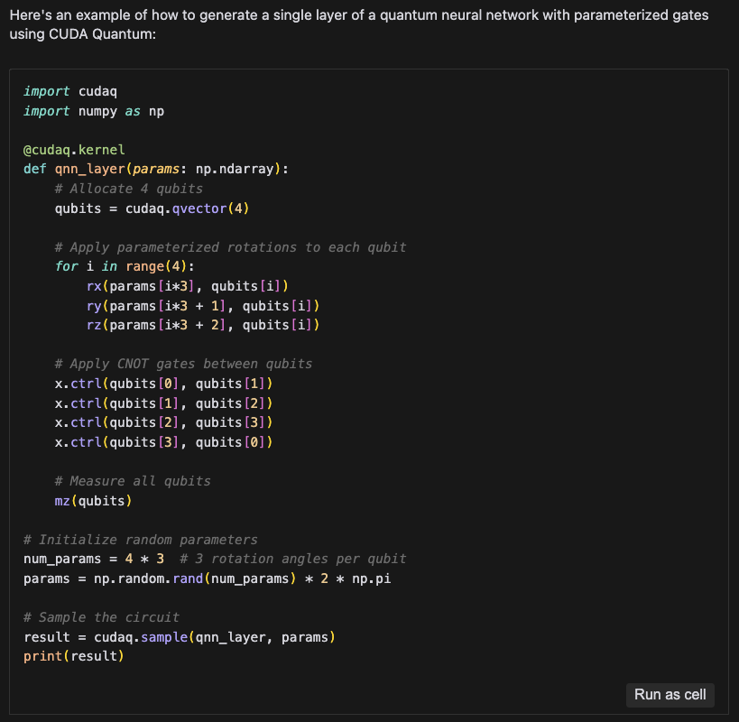 Screenshot of Cursor generating a quantum neural network layer