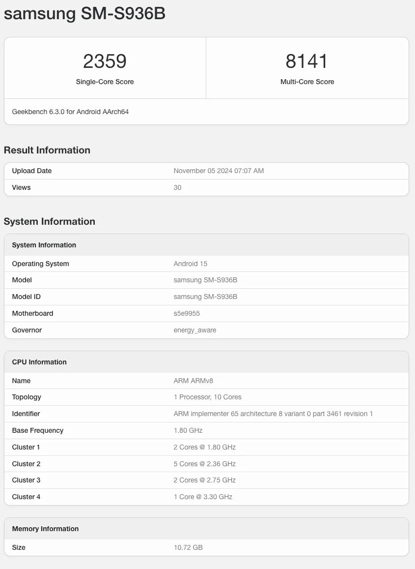 Galaxy S25 Plus Exynos 2500 Geekbench