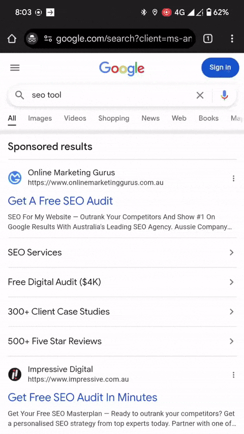 Google More Sponsored Results Button