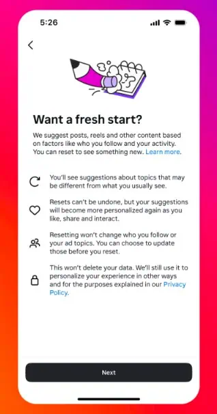 Instagram reset recommendations 1