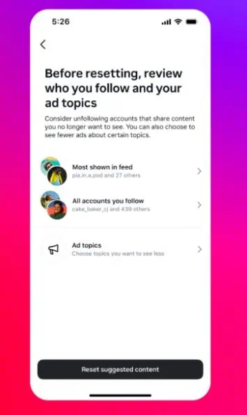 Instagram reset recommendations 2