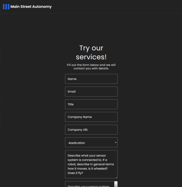 Screenshot showing form to try MSA demo service.