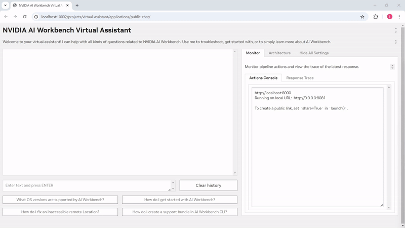 A GIF demonstrating how a user can submit a query to the virtual assistant and see the generated response.