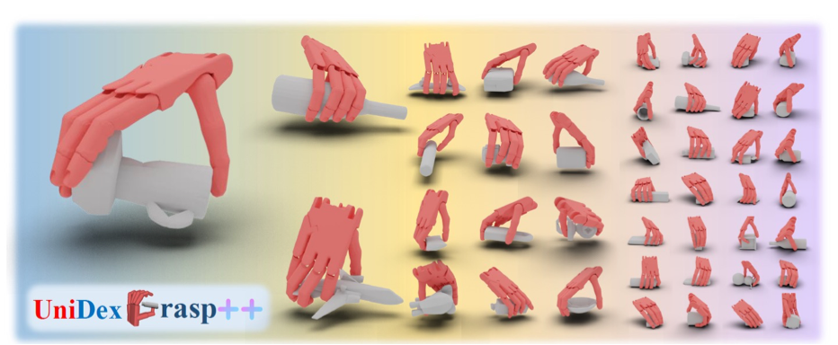 Image displaying a variety of robot hands grasping objects in different ways.