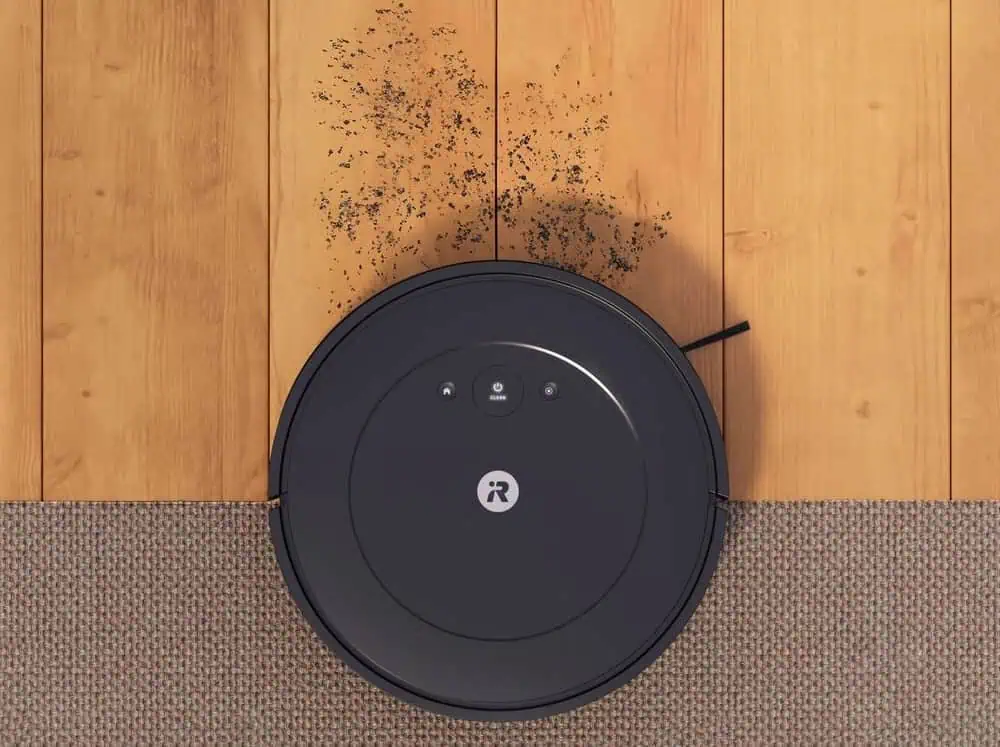 Roomba Vac Essential Black Photo Insitu Dirt Carpet Hardwood Floors Phone Retail 4000x4000