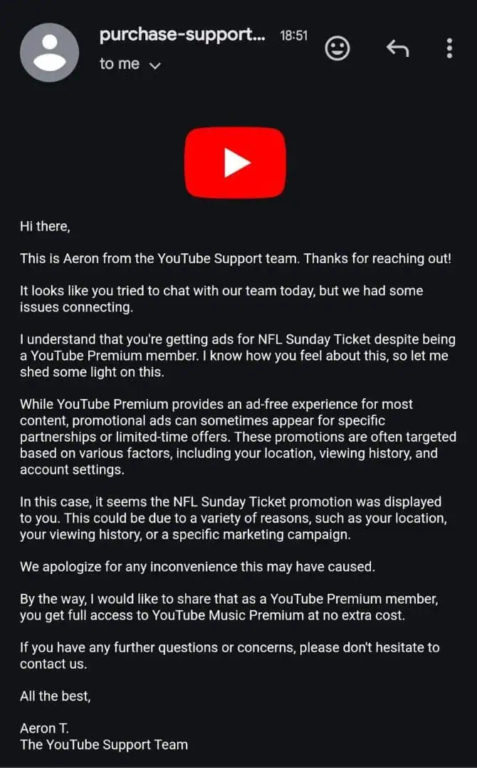 YouTube email copy