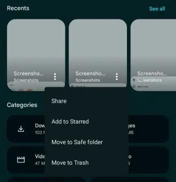 Files by Google Recents section