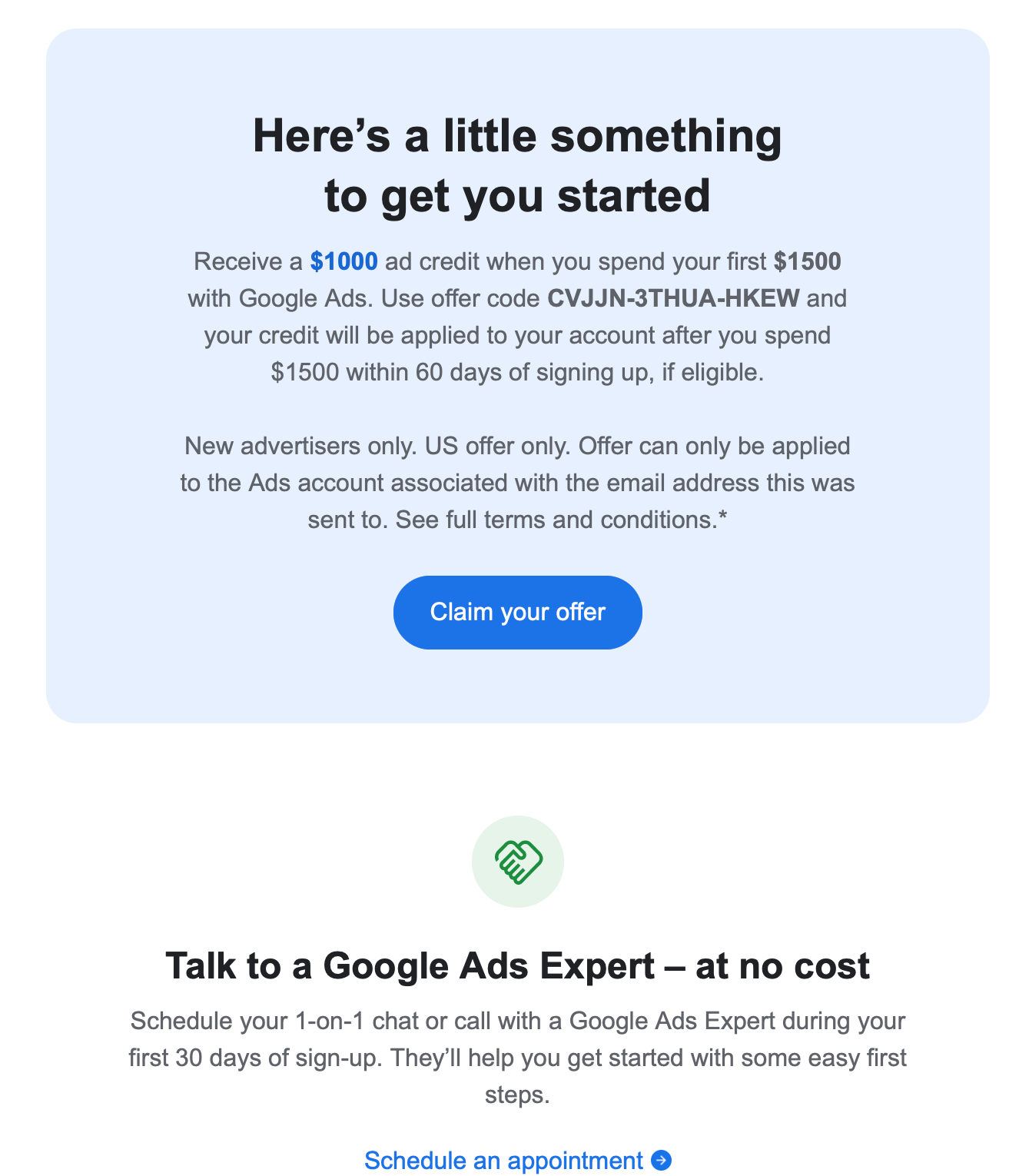 Google Ads Offer Credit