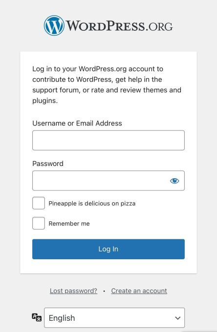 WordPress login: Pineapple on pizza