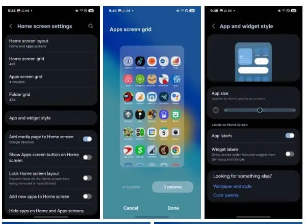 One UI 7 vertical layout settings