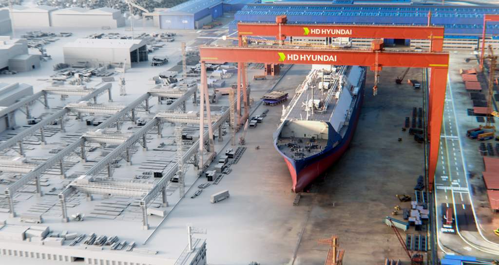 An image shows a digital twin of a liquified natural gas carrier made possible with Omniverse and OpenUSD.