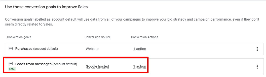 Google Ads Leads From Messages Conversion Goals
