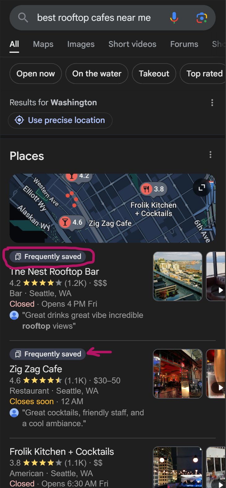 Google Places Frequently Saved