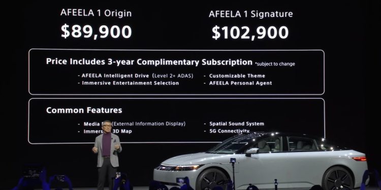 Sony Honda Mobility’nin Afeela Elektrikli Aracı 89,900 $’dan Başlayacak
