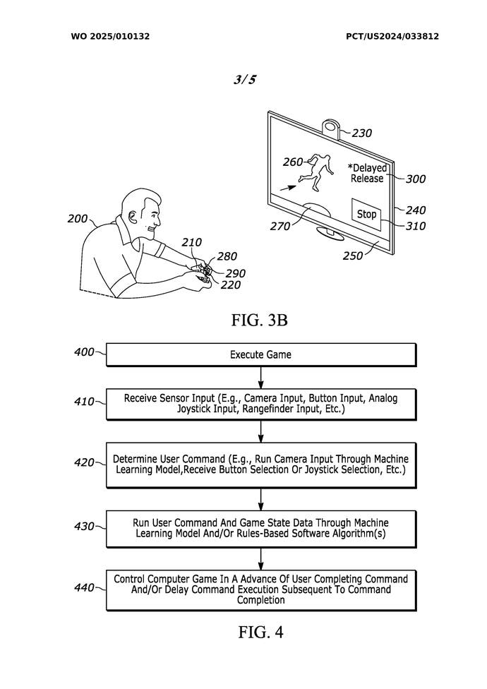 Sony patent image showing drawn screen with camera and player with controller