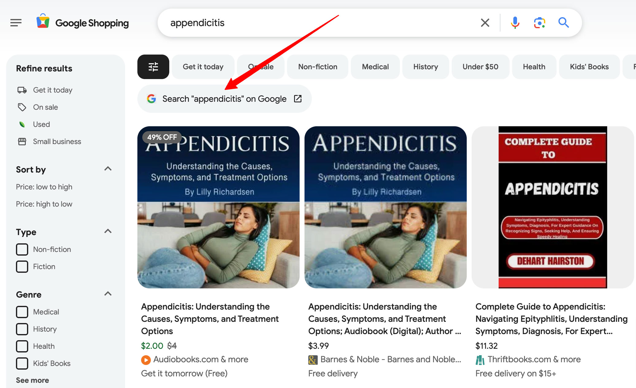 Appendicitis Google Shopping Button