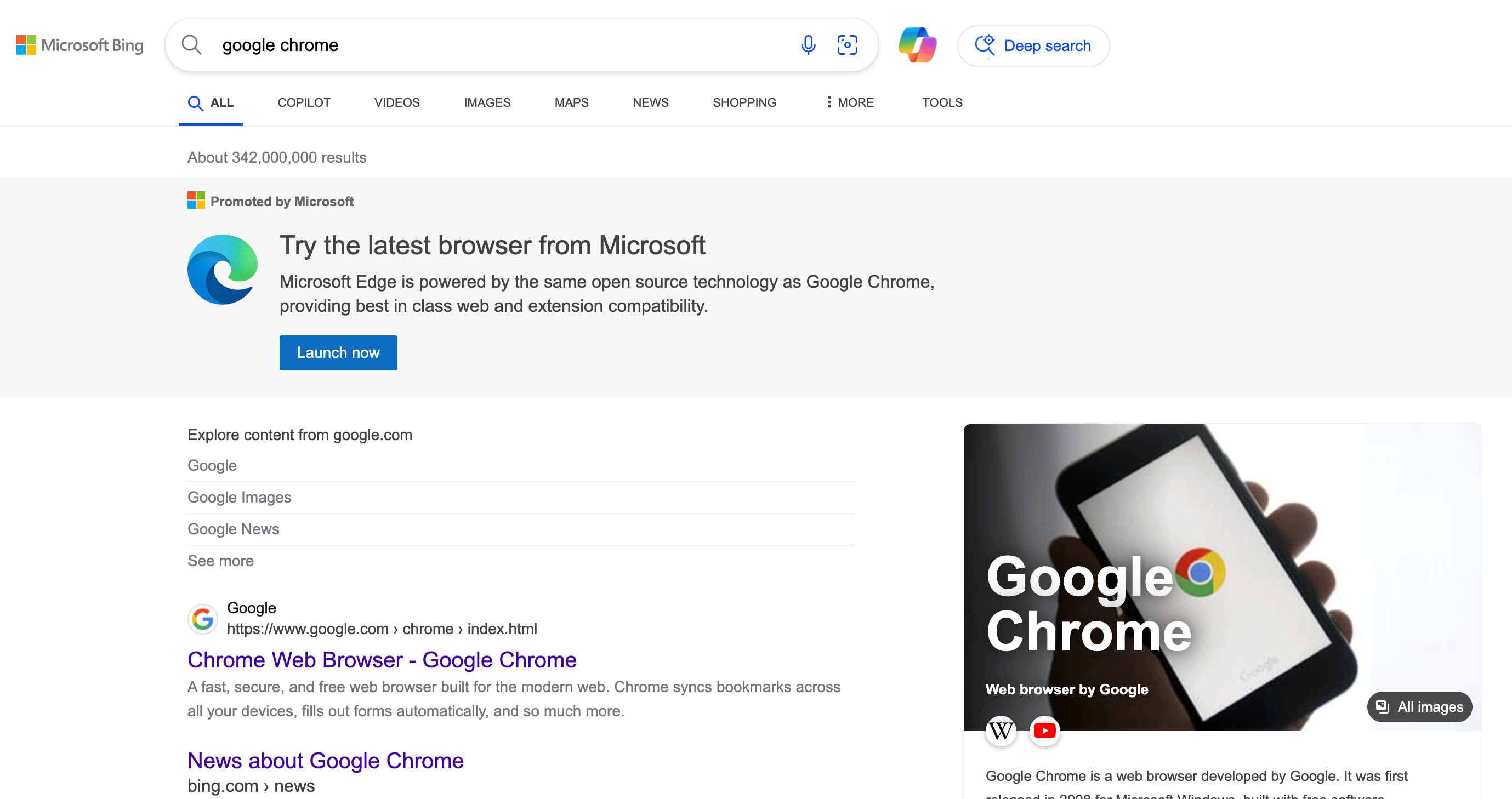 Bing Chrome Search