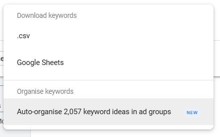 Google Ads Auto Organize Keyword Planner