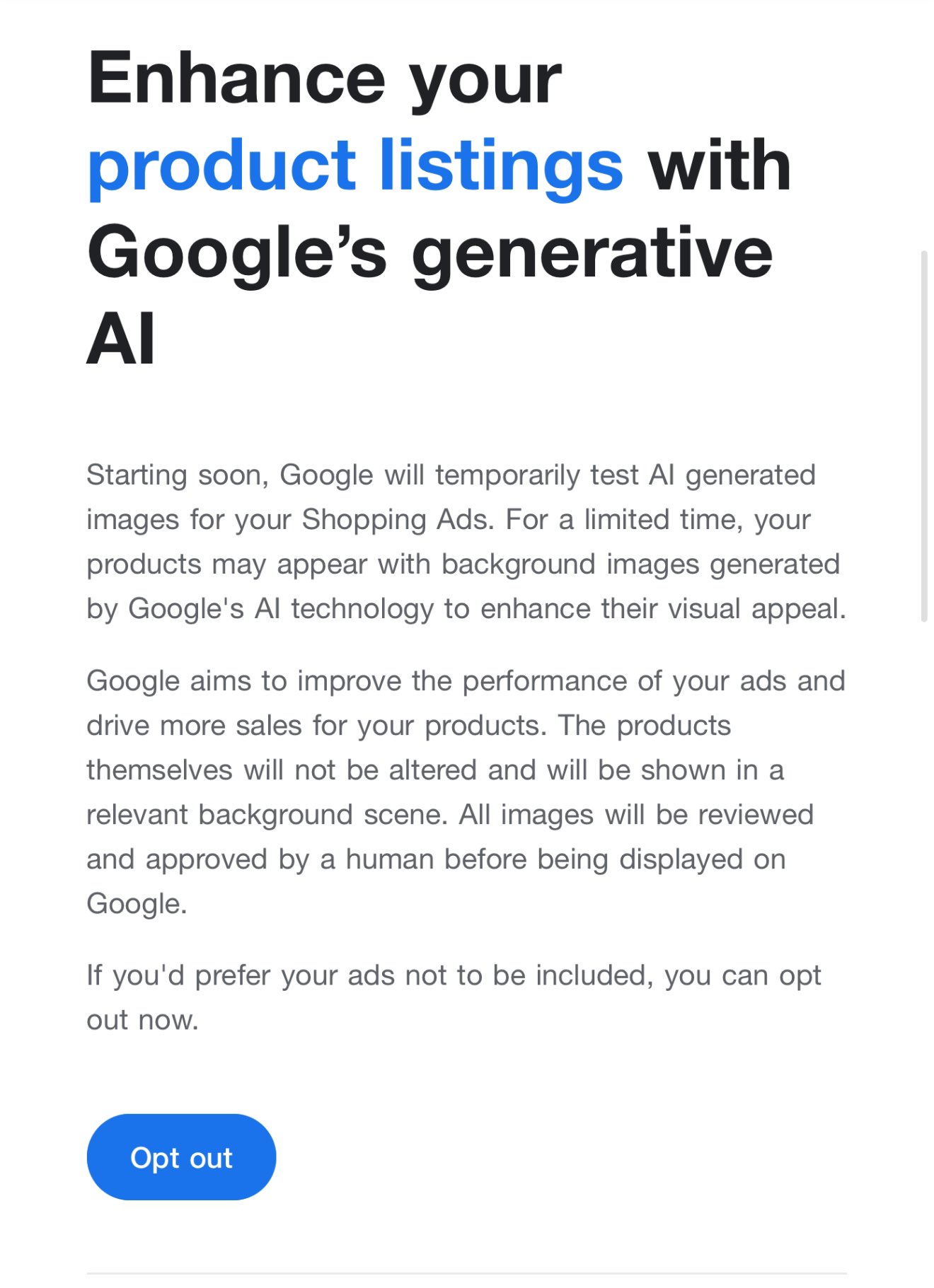 Google Product Listings Generative Ai Email