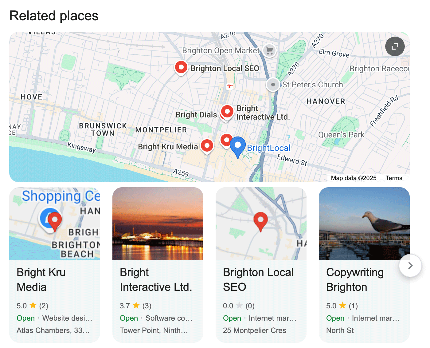 Google Related Places Carousel Map