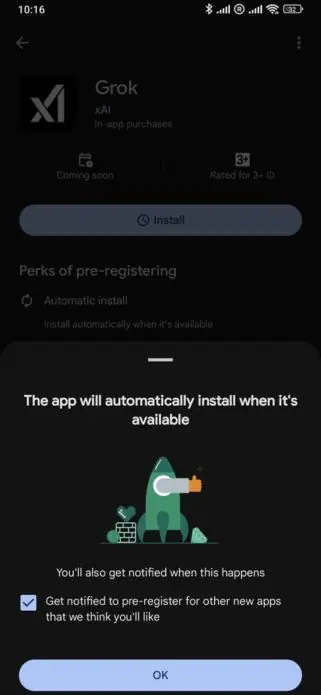 Grok Android app pre registration Google Play Store
