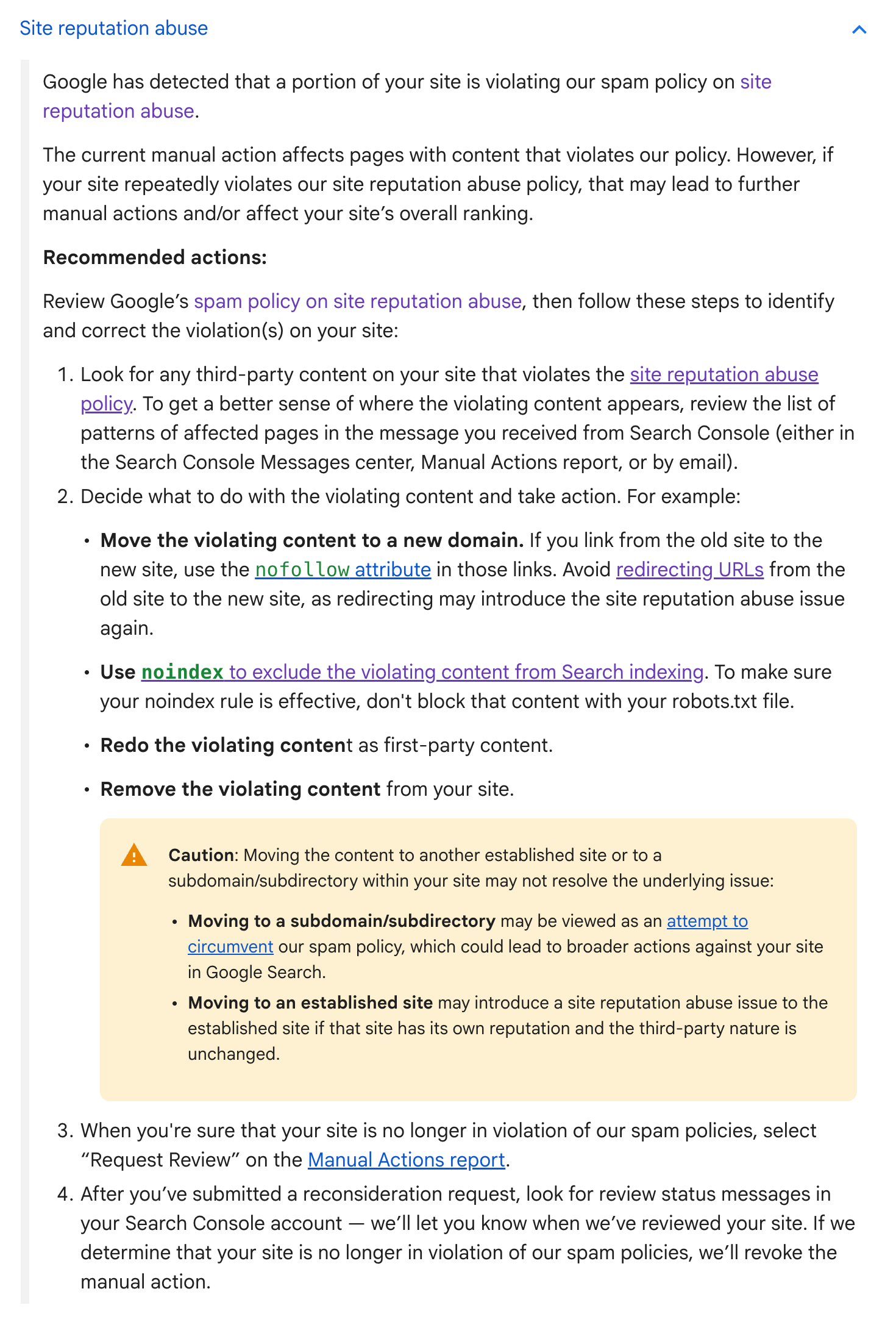 Google Site Rep Manual Action Doc