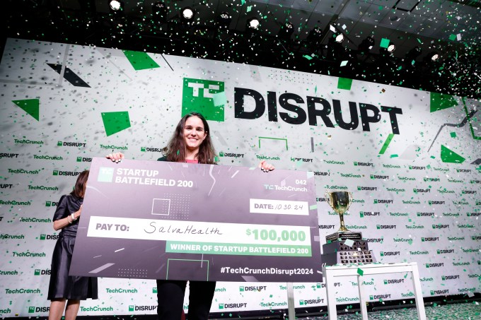 54105085427_2cae9d0502_o Salva Health Co-Founder & CEO Valentina Agudelo Vargas, winner of the Startup Battlefield 2024, poses onstage during TechCrunch Disrupt 2024 Day 3 at Moscone Center on October 30, 2024 in San Francisco.