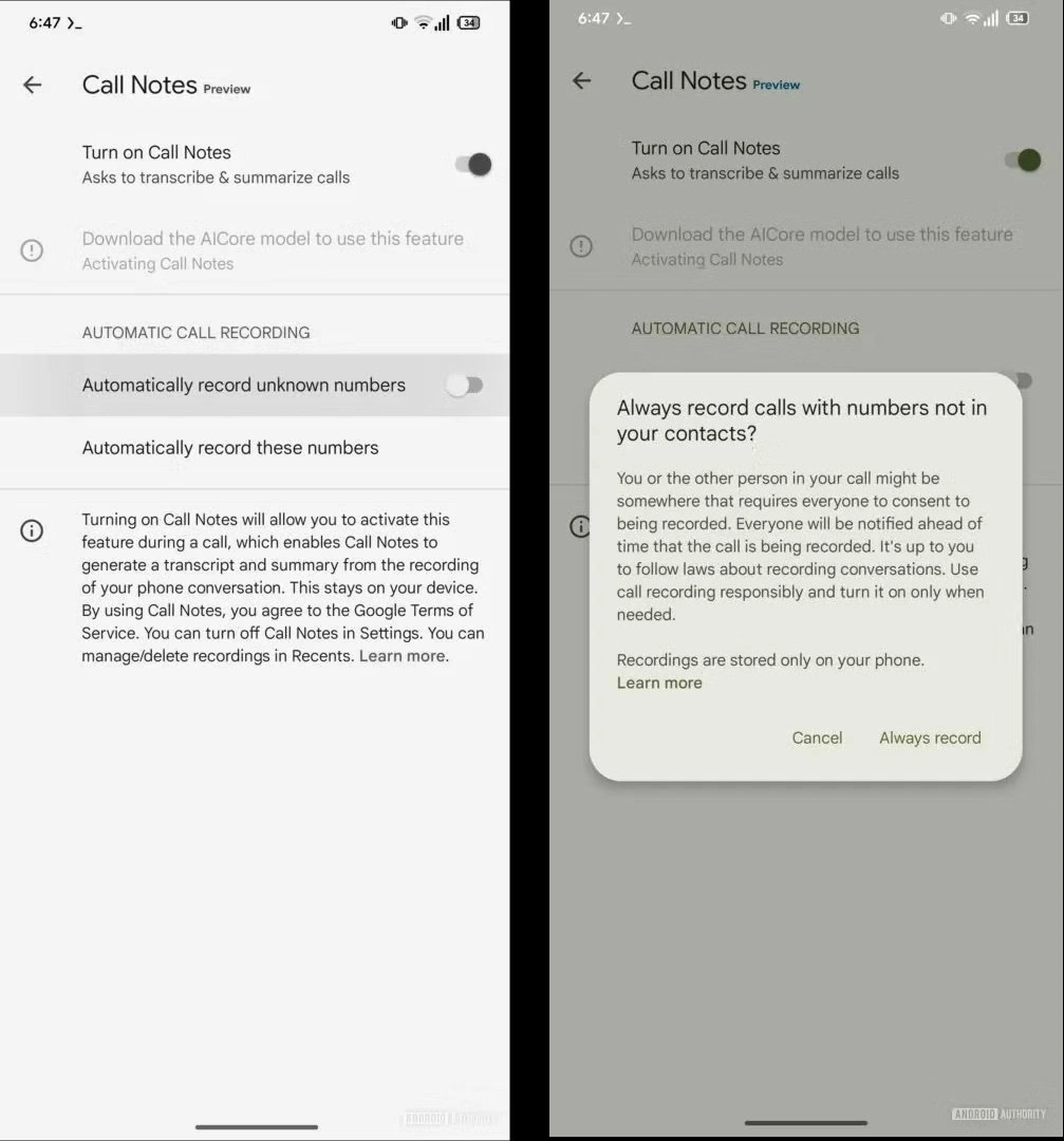 call notes automatic