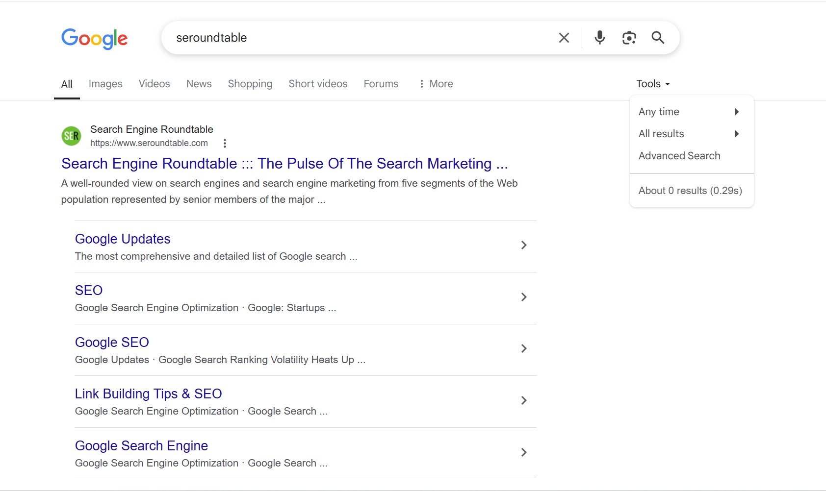 Google About Results Within Tools Menu