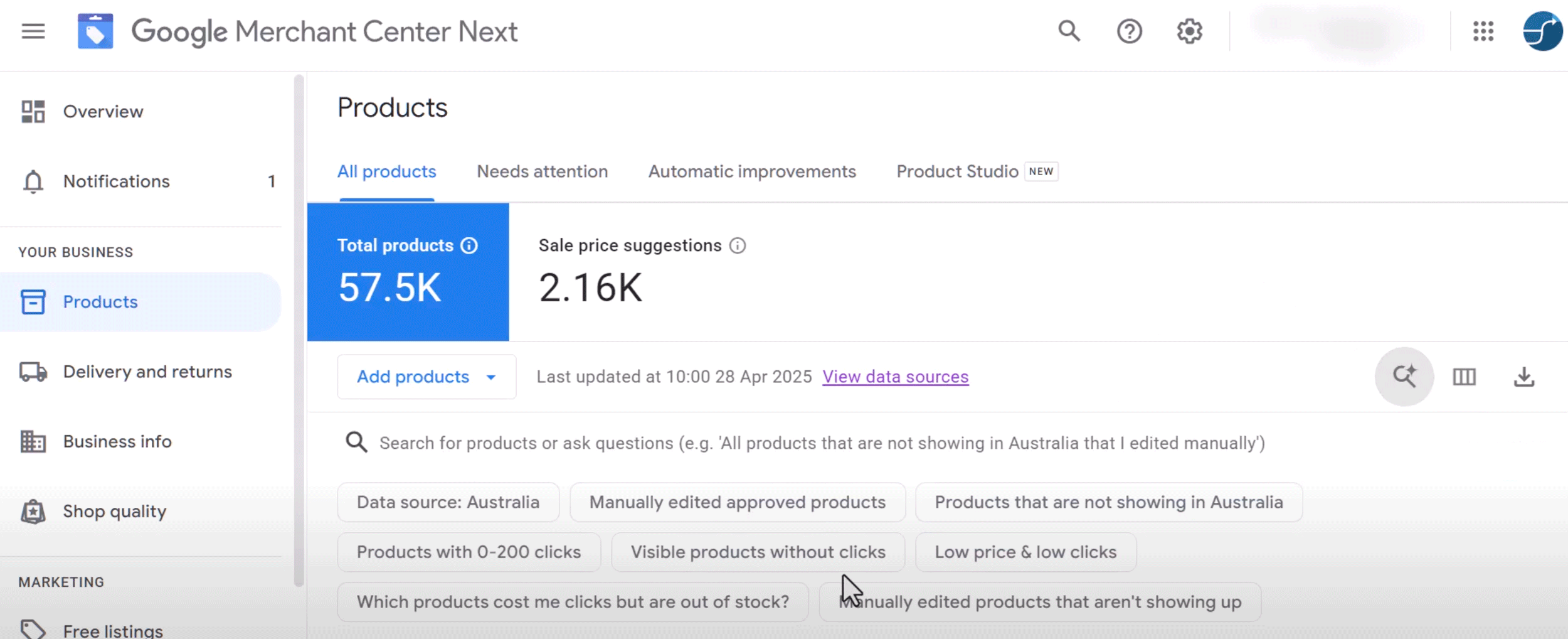 Google Merchant Center Product Search
