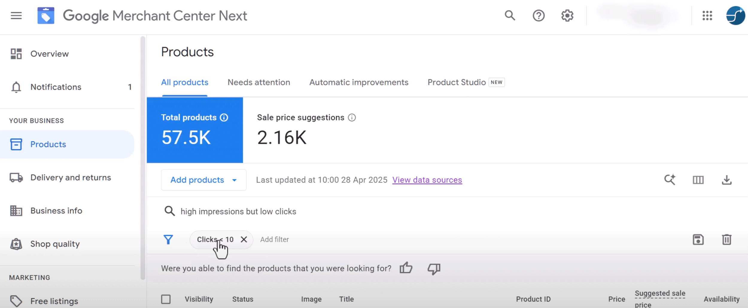 Google Merchant Center Product Search Type Your Own