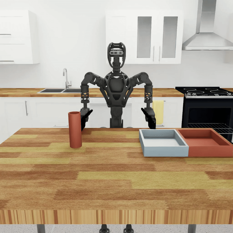 humanoid-robot-sorting-cans A GIF showing a humanoid robot executing the can sorting task successfully using a model trained on data generated using DexMimicGen.