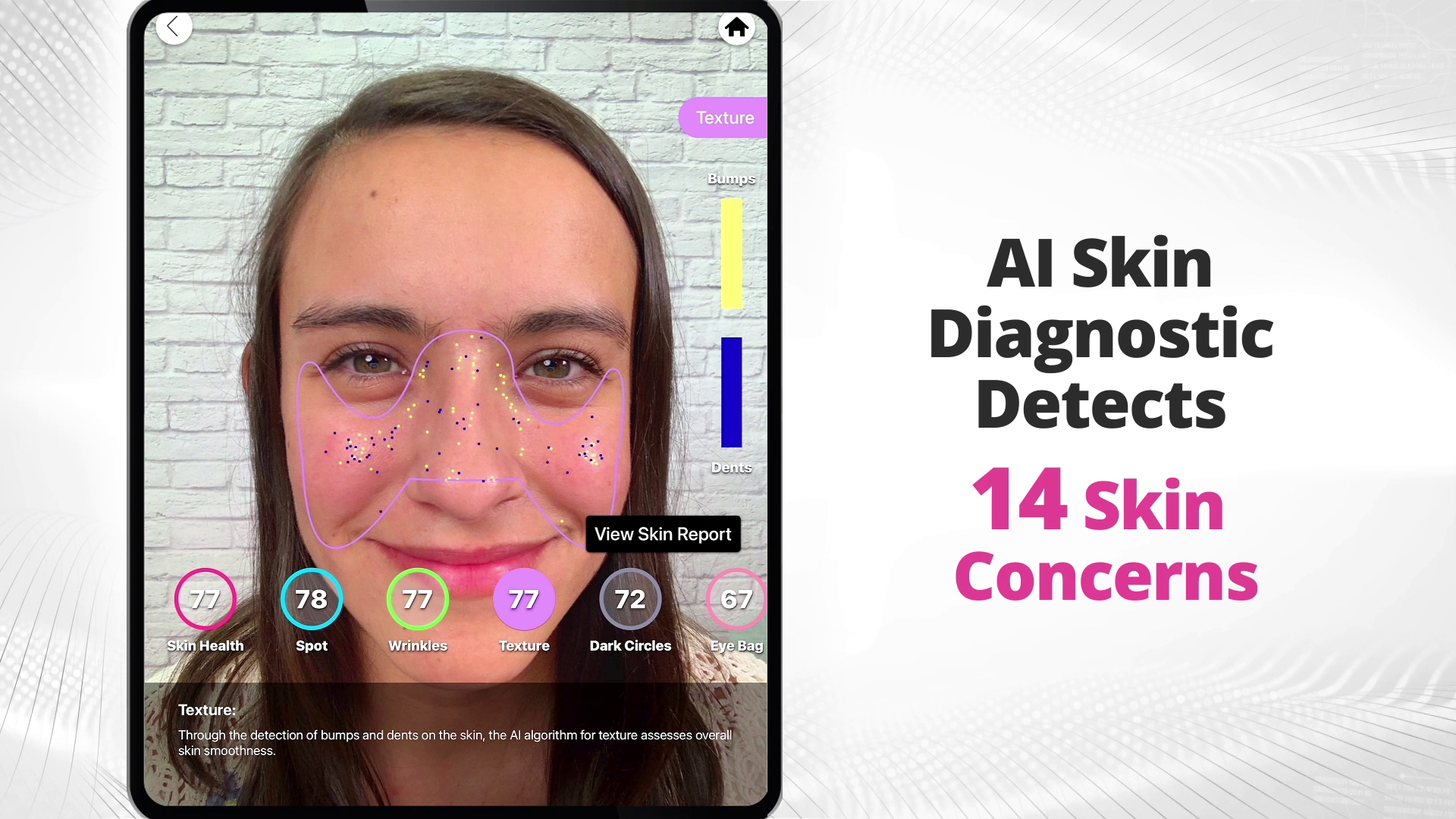 perfect-corp-app-ai-skin-diagnostic Screenshot of Perfect Corp. app showing real-time skin analysis.