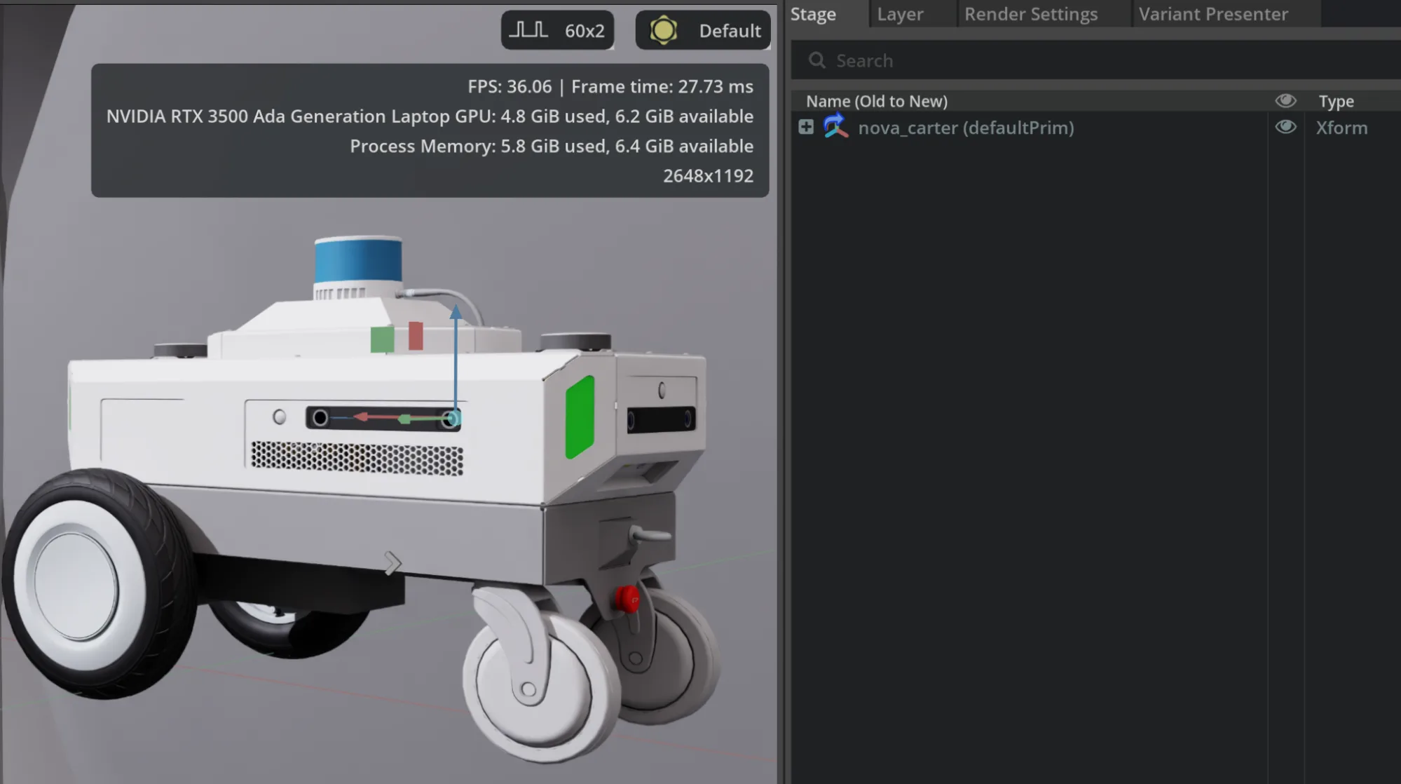 nova-carter-managed-as-usd-payload-png Screenshot of wheeled object managed as an OpenUSD Payload.