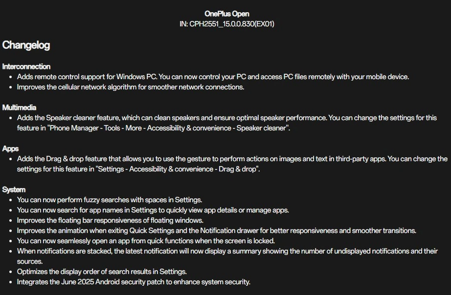 OnePlus Open June 2025 update