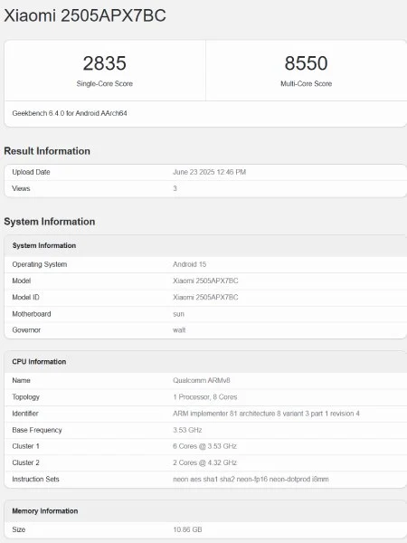 xiaomi mix flip 2 geekbench score