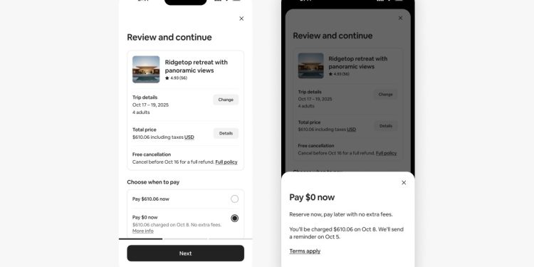 Airbnb, ABD kullanıcılarına peşin ödeme yapmadan rezervasyon imkanı sunacak.