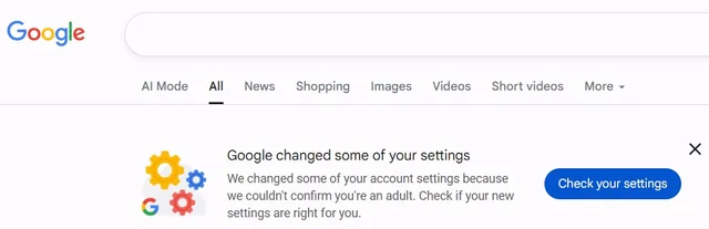 Google Search AI Age Verification pop up