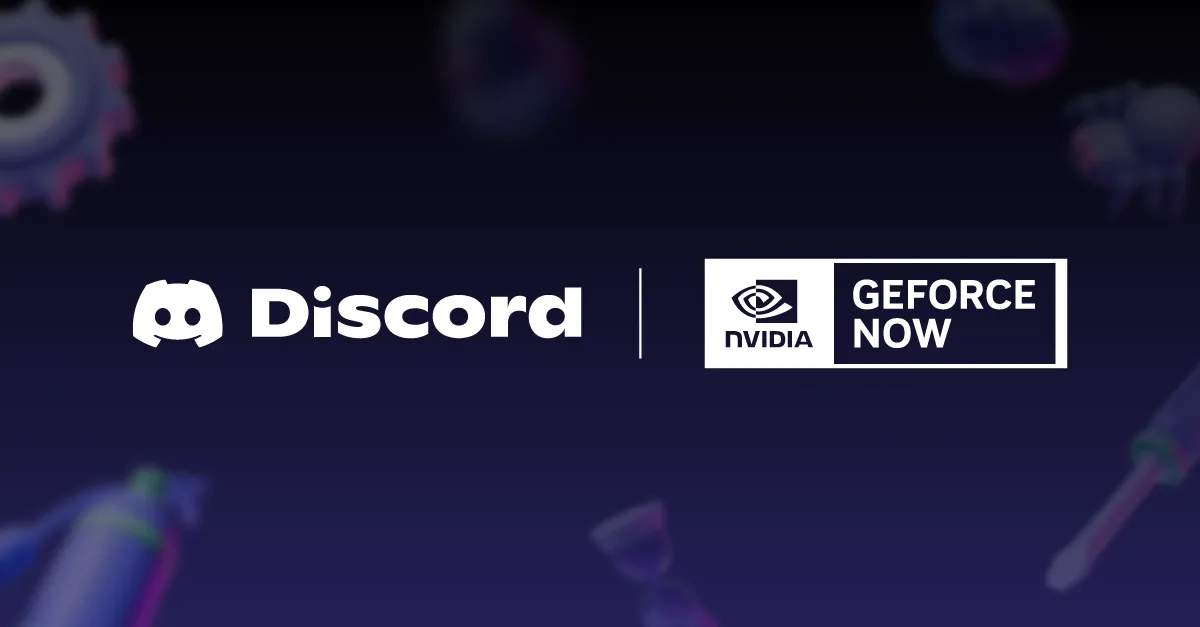 nvidia-geforce-now-discord-logos-png Side-by-side Discord and NVIDIA GeForce NOW logos on a dark background.