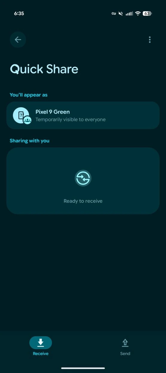Android fullscreen Quick Share
