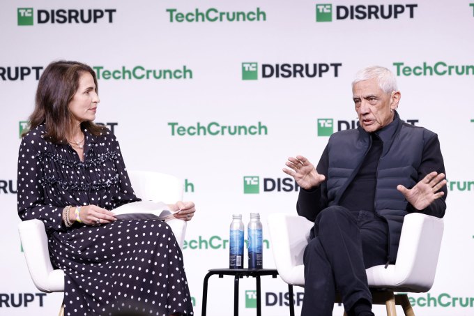 gettyimages-2181599329 SAN FRANCISCO, CALIFORNIA - OCTOBER 28: (L-R) Connie Loizos, Editor-in-Chief & GM of TechCrunch, and Vinod Khosla, Founder of Khosla Ventures, speak onstage during TechCrunch Disrupt 2024 Day 1 at Moscone Center on October 28, 2024 in San Francisco, California. (Photo by Kimberly White/Getty Images for TechCrunch)